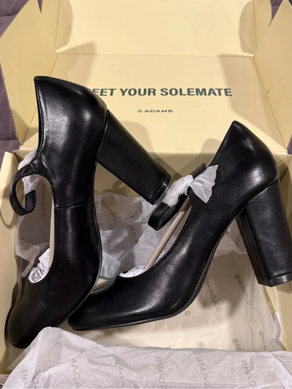 J Adams Black Leather Mary Jane Block Heels 8.5 Skippy